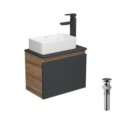 Комплект для ванной, 4 предм. Bau (Тумба 50, графит + раковина 38х24 + смеситель + выпуск) Bauedge