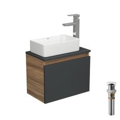 Комплект для ванной, 4 предм. Bau (Тумба 50, графит + раковина 38х24 + смеситель + выпуск) Bauedge