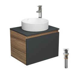 Комплект для ванной, 4 предмета Bau (Тумба 60, графит + раковина D41 + смеситель + выпуск) Bauedge