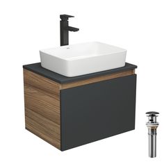 Комплект для ванной, 4 предм. Bau (Тумба 60, графит + раковина 48х37 + смеситель + выпуск) Bauedge