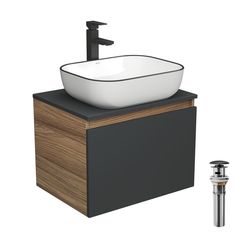 Комплект для ванной, 4 предм. Bau (Тумба 60, графит + раковина 50х40 + смеситель + выпуск) Bauedge