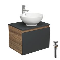 Комплект для ванной, 4 предмета Bau (Тумба 60, графит + раковина D41 + смеситель + выпуск) Bauedge