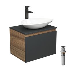 Комплект для ванной, 4 предм. Bau (Тумба 60, графит + раковина 59х39 + смеситель + выпуск) Bauedge