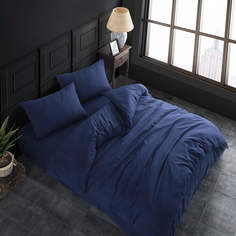Комплект постельно белья ATLASPLUS евро наволочки 50х70 см ранфорс темно-синий