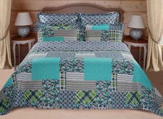Покрывала Покрывала стеганые "Patchwork green, серый"; 2.0 (размер) Guten Morgen