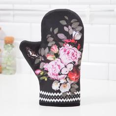 Варежка-прихватка "Flowers" 20х28см,саржа, 100% х/л, ватин 250г/м2 Этель