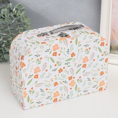 Шкатулка картон сундучок Мелкие красные цветочки 25х10х18,5 см No Brand