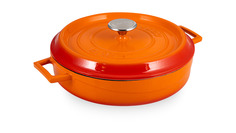 Кастрюля с крышкой низкая LAVA d28 см, 3,5 л, чугун, оранжевая