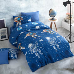 Комплект постельно белья ATLASPLUS, 1,5-спальный, наволочка 50х70 см, ранфорс, Astro,синий