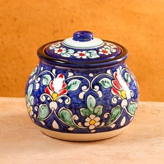 Сахарница Риштанская Керамика "Цветы", 1 л, синяя Shafran