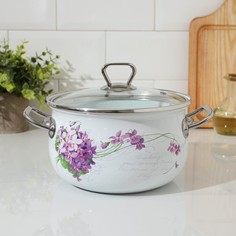 Кастрюля 3,1 л сфер "Сирень" стекл.крышка Интерос