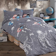 Комплект постельно белья ATLASPLUS, 1,5-спальный, наволочка 50х70 см, ранфорс, Astro,серый