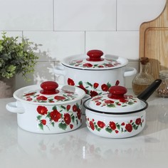 Набор посуды «Рамо», 3 предмета: кастрюли 2/3,5 л; ковш с крышкой 1,5 л, индукция белый Сибирские Товары