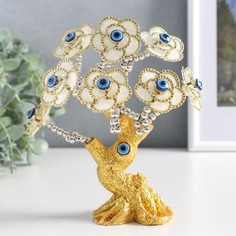 Сувенир от сглаза Цветущее дерево золото, белый 13х5х18 см No Brand