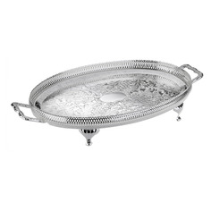 Поднос овальный с ручками, на ножках Queen Anne 46x25см, сталь, посеребрение