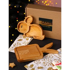 Подарочный набор посуды Adelica «Ушастый заяц», доска разделочная 28?15?1,8 см, менажница