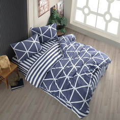 Комплект постельно белья ATLASPLUS, евро, наволочки 50х70 см, ранфорс, Striped-Lacivert