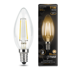 Лампа светодиодная Gauss Filament 11W-810lm-2700К-Е14, свеча