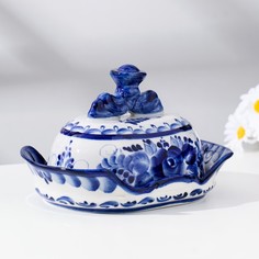Масленка "Веточка", 16.5х10.5х10 см., гжель No Brand