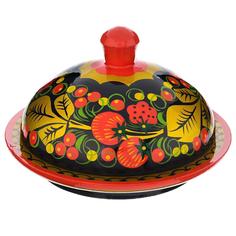 Деревянная масленка "Земляника" с росписью Хохлома. 13х11 Russia The Great