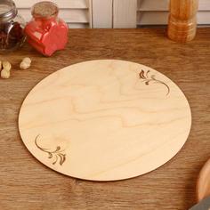 Подставка для торта Дарим Красиво круглая "Цветки, гравировка", 26 см, дерево