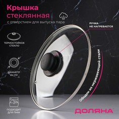 Крышка стеклянная для сковороды и кастрюли «Доляна», d=24 см, нержавеющий обод, пластикова