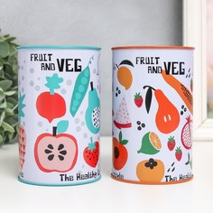 Копилка металл банка "Фрукты и овощи" МИКС 8,3х8,3х12,7 см No Brand