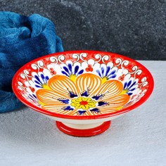 Конфетница Риштанская Керамика "Цветы", красная Shafran