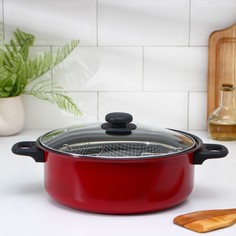Кастрюля Ренард, 4 л, стеклянная крышка, сетка фри 26х9 см, красный No Brand