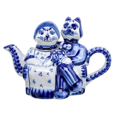 Чайник "Коты на свидании". Гжель No Brand