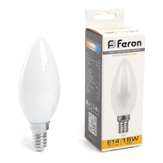 Лампочка светодиодная FERON арт.38255, LB-717, 15W, 230V, E14, 2700К, свеча, уп. 5 шт.