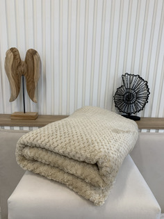 Плед TikoHome на кровать диван велсофт 200х220 см евро флисовый, бежевый