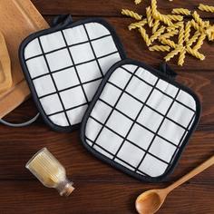 Кухонный набор (2 предмета) Доляна «Клетка», белый, прихватка 17х17 см - 2 шт, 100% п/э