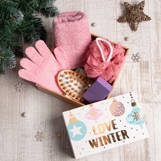 Новогодний подарочный набор "Love winter", полотенце 30х60 см и банные аксессуары Этель