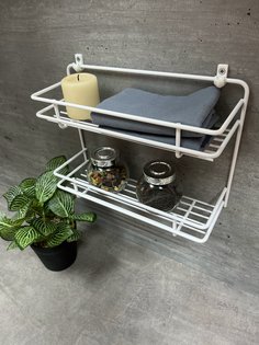 Полка для кухни 2 ярусная НАЙДИ, настенная белый муар