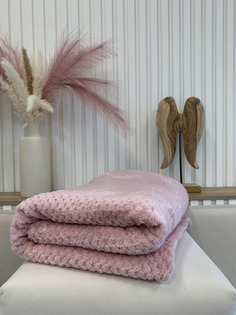 Плед TikoHome на кровать диван велсофт 200х220 см евро флисовый, розовый