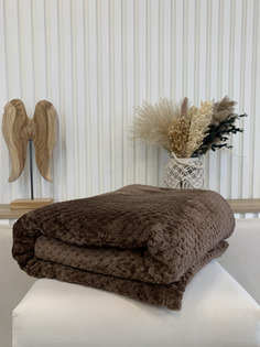 Плед TikoHome на кровать диван велсофт 200х220 см евро флисовый, коричневый