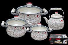 Набор эмалированной посуды для приготовления 8 предметов Lenardi Птичий дворик 777-004
