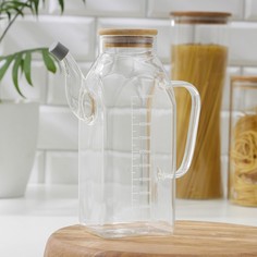 Кувшин мерный стеклянный с бамбуковой крышкой "Эко", 1 л No Brand