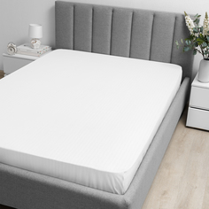 Простынь на резинке LOVEME 2 спальная 180х200 см,поплин в страйп дизайне цвет Warm white