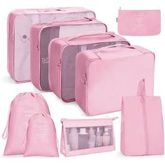 Набор дорожных сумок органайзеров для путешествий цвет розовый 9 сумок Fanrong