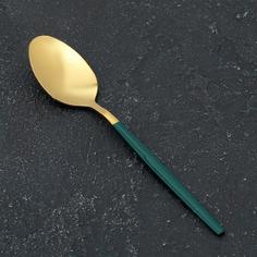 Ложка чайная Magistro Блинк, 14,5?4 см, цвет золото, зеленая ручка, на подвесе No Brand
