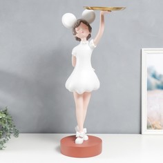 Сувенир полистоун подставка "Малышка с ушками, в белом платьице с блюдом" 81х40х40 см No Brand