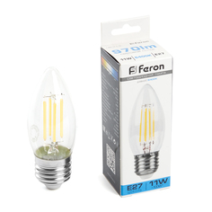 Лампочка светодиодная FERON арт.38274, LB-713, 11W, 230V, E27 6400К, свеча, уп. 5 шт.