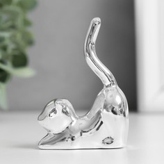 Сувенир керамика "Кот - потягушки" серебро 5,5х2,4х7,8 см No Brand