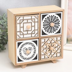 Шкатулка дерево комод 4 ящика Геометрия и сердце 22,5х10х24,5 см No Brand