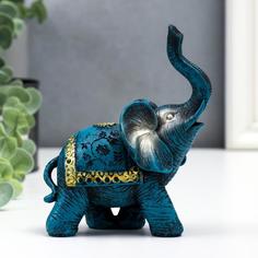 Сувенир полистоун Синий слон с золотым узором на попоне 13х5х11 см No Brand