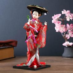 Кукла коллекционная Японка с цветочной ветвью и в шляпе 30 см No Brand