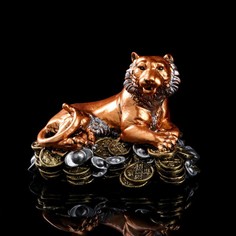 Статуэтка "Тигр на монетах", бронзовый цвет, гипс, 24х18 см Premium Gips