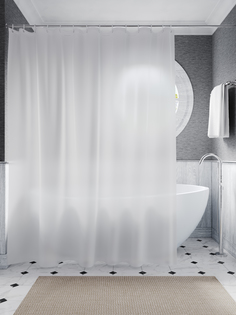 Штора для ванной INTERIORHOME белая полупрозрачная Ш200хВ200см кольца в комплекте